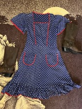 Vintage 50 s Polka Dot Square Neck Trad Wife Dress Red Piping Halloween Sz M