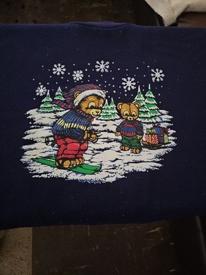 Vintage Basic Editions Sweater L Christmas Holiday Winter Bear 90s Y2K
