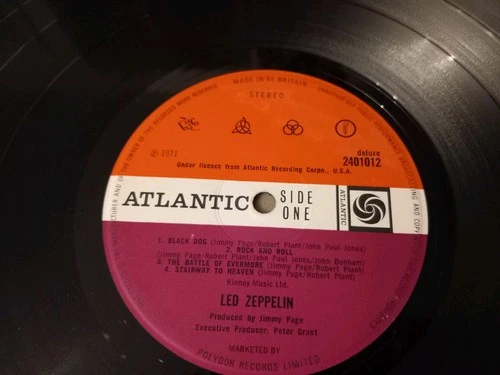 LED ZEPPELIN  4 SYMBOLS  - PETER GRANT  CREDIT  - VINYL LP RECORD  A3/B3  -