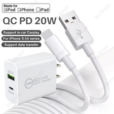 For iPhone 14 13 12 11 Pro XR X 8 USB Cable Fast Charger QC PD 20W Power Adapter