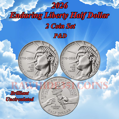 2026 Semi Quincentennial Enduring Liberty BU Half Dollar P&D 2 Coin Set