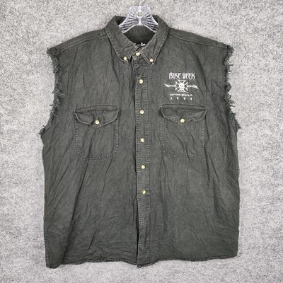 Cycle Threads Shirt Mens XL Gray Denim Sleeveless Button Up Bike Week Daytona FL