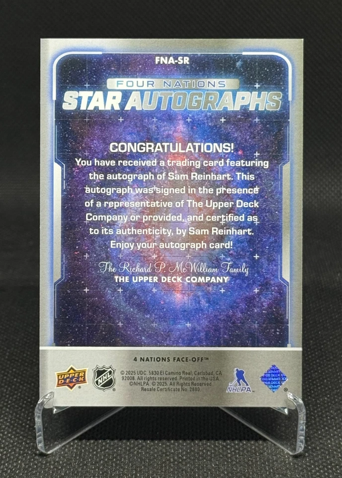 2025 UD 4 Nations Face-Off Sam Reinhart Star Auto Achievement #FNA-SR *RARO* Foto 2 de 2