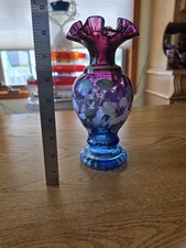 Fenton MULBERRY Glass Vase 50th Anniversary Hand Painted Vintage SIGNED