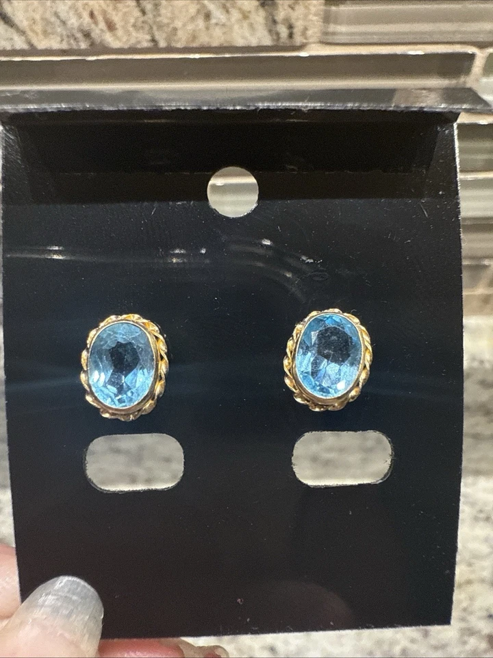 海蓝宝石椭圆形金色古董耳环 — 第 2/3 张图片
