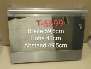 T-6699 Backofentür Glas. Breite 59,5cm,Höhe 43cm. Abstand Scharniere 49,5cm.