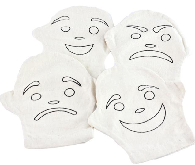 4 Calico Facial Expressions Mitts Glove Hand Puppets Feelings Moods Emotions SEN