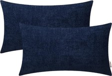 12"x20" Chenille Lumbar Throw Pillow Cover Pack of 2, Navy Blue