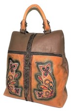 ZAINO DONNA ELENCO PORTOGALLO PELLE DI LISBONA RICAMATO MANICO SUPERIORE GIALLO