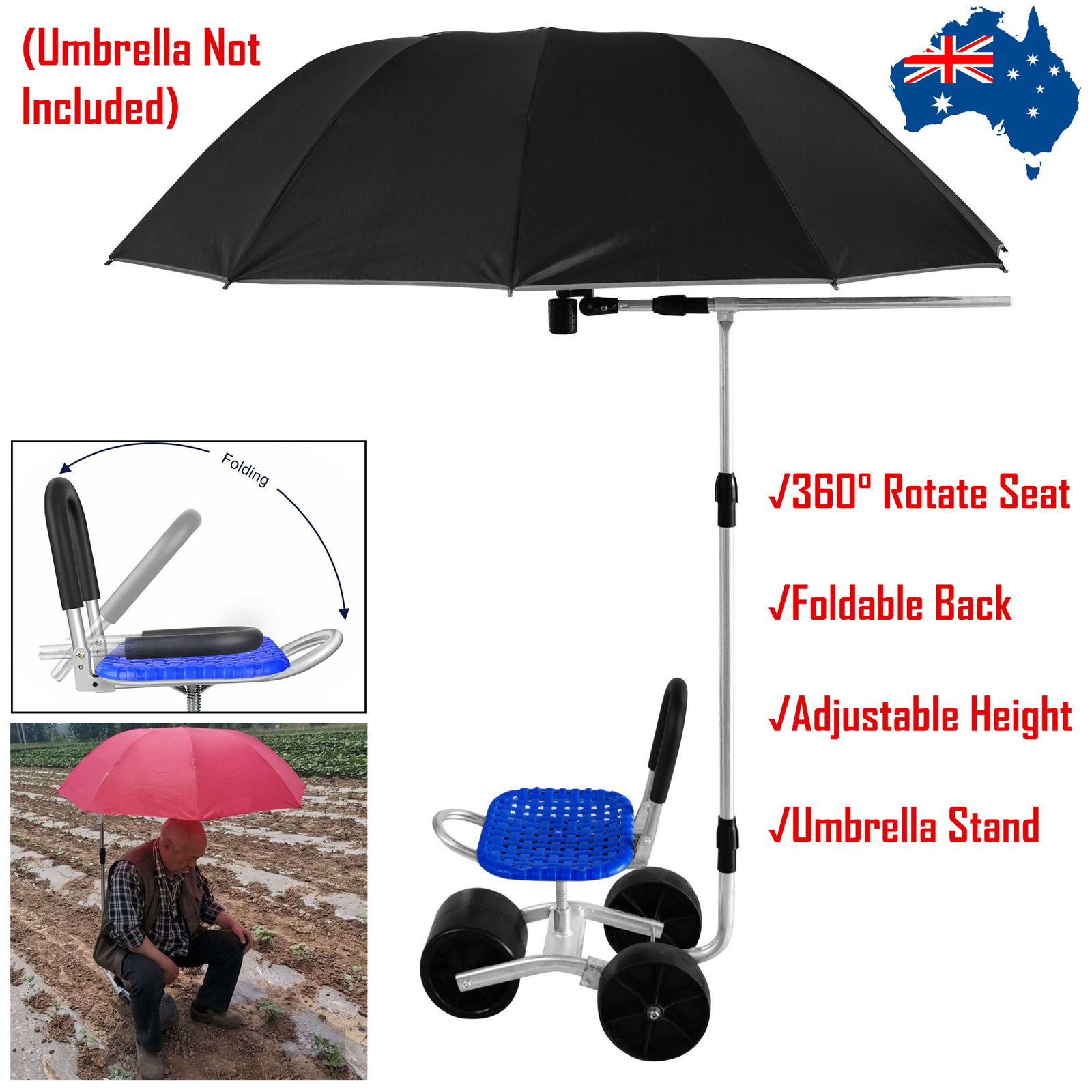 Garden Cart Rolling Stool with Wheels Gardening Helper Seat Height