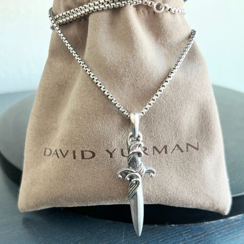 David Yurman Waves Dagger Sterling Silver 24" Box Chain Necklace for Men - Picture 1 of 4