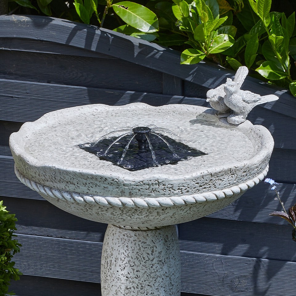 Solar Feathered Friends Grey Outdoor Garden Water Fountain Feature ...