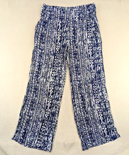 3 Dots Brand sz XL Wide Leg Pants elastic waist pull on blue white print 1203