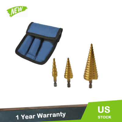 Large HSS Steel Step Cone Drill Bit Set Hole Cutter 4-12/20/32mm 3 Pack