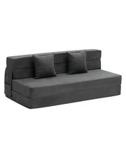 Uimoso Folding Sofa Bed 3-in-1 Foldable Couch Bed with 2 Pillows Dark Grey Queen