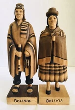 Hand Carved Wood Traditional Ethnic Bolivian Handsome Husband  Wife & Child