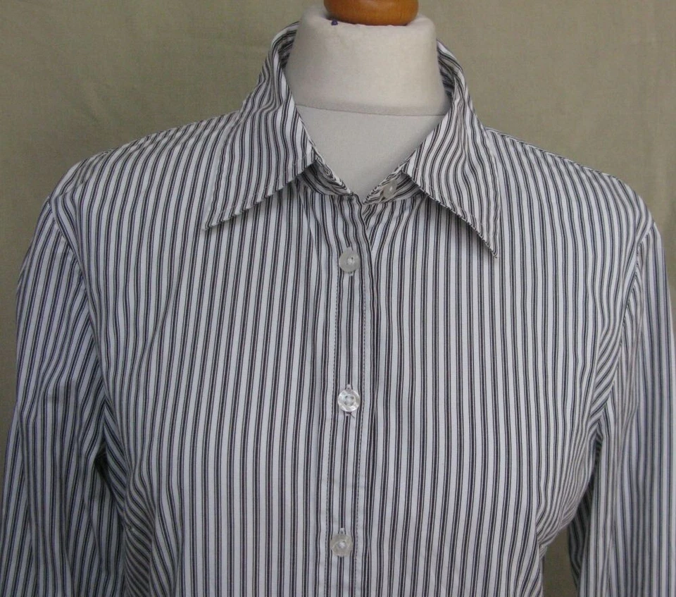 Kenar Cotton Ticking black white pinstripe shirt blouse size L / 14 - Image 2 of 4