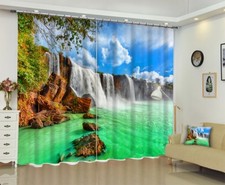 3D Sky Waterfall River 6 Blockout Photo Curtain Printing Drapes Fabric Window CA