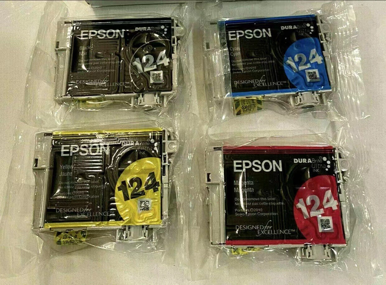 New Genuine Epson 124 4PK Ink Cartridges WorkForce 320 WorkForce 323 No Bag
