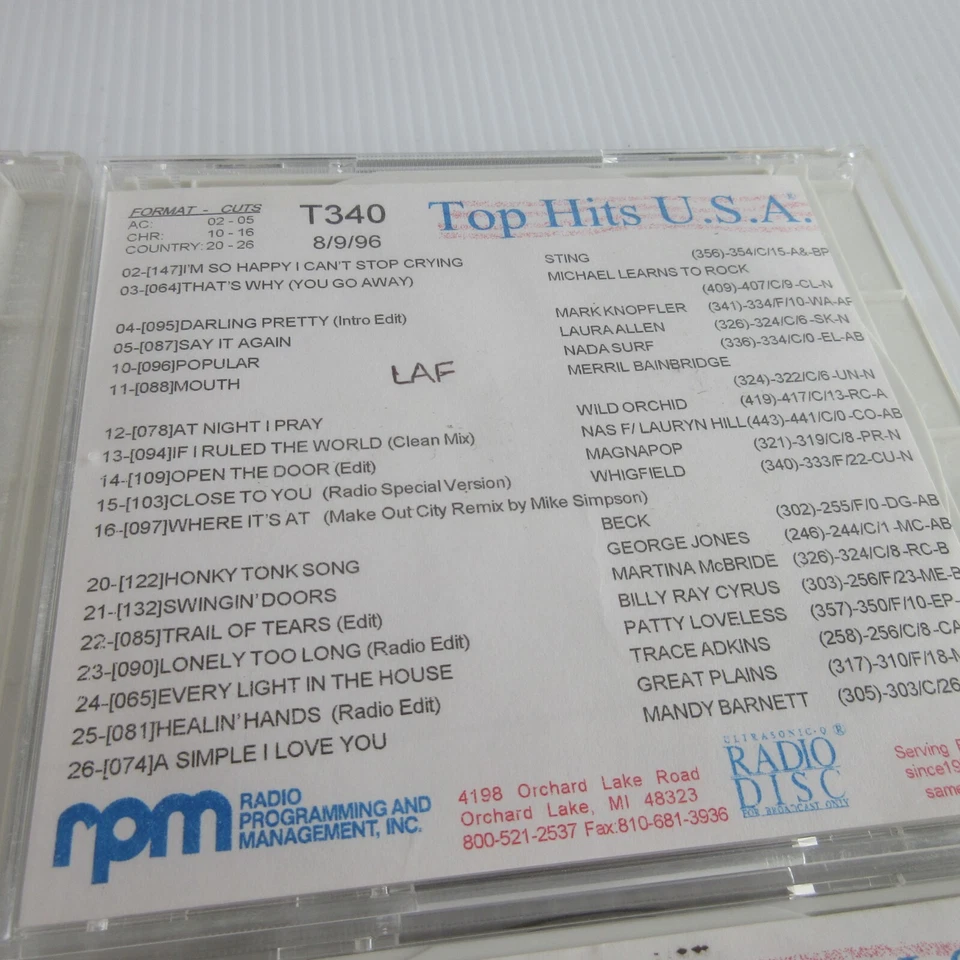 Top Hits USA Ultrasonic Q Radio Disc RPM  Lot of 10 T340 - T349 1996 - Image 4 of 4