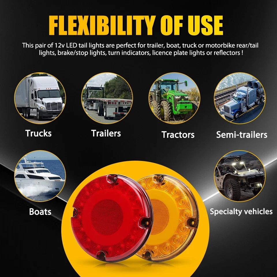 7"in Round LED Truck Trailer Bus Stop Turn Signal Tail Brake Light Flash 12-24V - Изображение 4 из 4