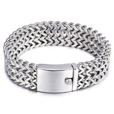 18MM Silver 316L Stainless Steel Mens Figaro Link Chain Bracelet Bangle 8.66"