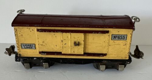 LIONEL O SCALE LINES 655 YELLOW AND BROWN BOX CAR SLIDING DOORS PRE WAR 1939 USA - Picture 19 of 20