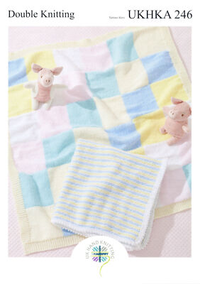 Doppelstrick Strickmuster Baby Streifen Quadrate oder Strukturdecke UKHKA 246