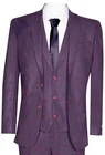 Mens 3 Piece Tweed Suit Plum Purple Check Peaky Blinders Classic 1920 Gatsby