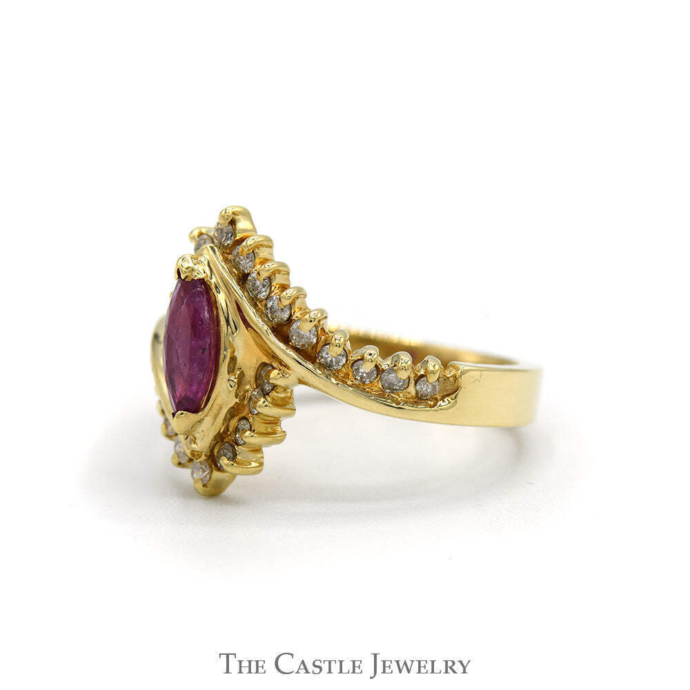 Marquise Cut Ruby Ring with Diamond Accented Side… - image 3