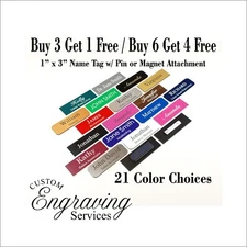 1X3 EMPLOYEE PERSONALIZED NAME TAG BADGE MAGNET OR PIN IDENTIFICATION ENGRAVED