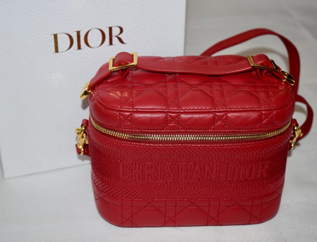 CHRISTIAN DIOR バニティバッグ Christian Dior Travel Vanity 2Way Red Lambskin Crossbody Shoulder