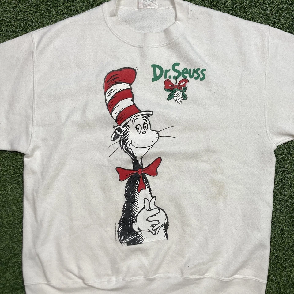 Suéter Gato en el Sombrero Niños Grande De Colección Años 90 Dr Seuss Dibujos Animados Película Pullover Foto 2 de 4