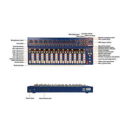 14-Channel Audio Mixer Console Stage Mixing Dynamic Wire Karaoke DJ Microphone - Picture 2 of 12