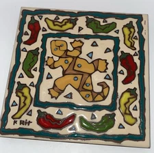 Earthtones Design Handmade Tile 6x6 Item #4898A Gecko Decor Art Made in USA 1995