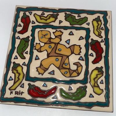 Earthtones Design Tile Handmade Item #4898A Gecko Decor Art 1995 USA 6x6