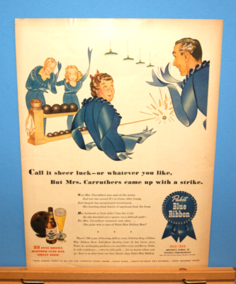 1944 Print Sales AD Advertisement Art Papst Blue Ribbon Beer 10x14