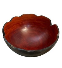 Hand-Carved Decorative Wooden Bowl Wavy live Edge Red Interior Dark Exterior