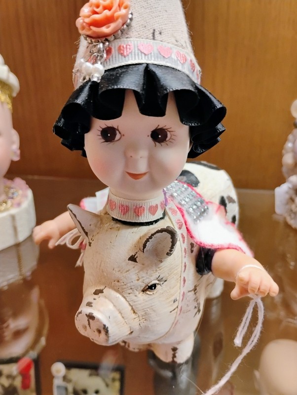 Le Flying Pig Mariel French Piggy Doll with Wings Assemblage Art Weird Farm Folk