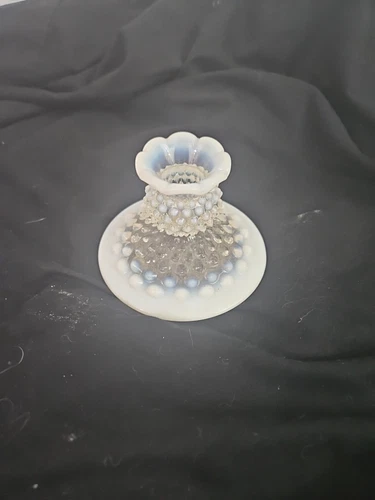 Fenton Opalescent  Hobnail Candle Holders Milk Glass Clear With Blue Hue