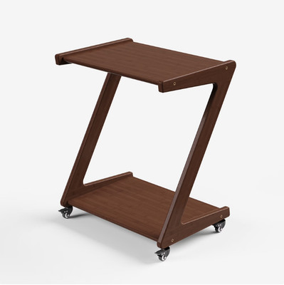 Z Shape Bamboo End Table with Casters 2 Tier Storage Bedside Snack Table Walnut