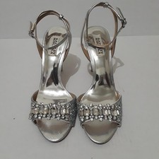 Badgley Mischka Glitter Upper Rhinestone Embellished Ankle Strap Silver Heels 10