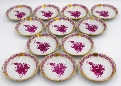 12 Herend Rasberry Chinese Bouquet Coaster/Butterpats - Perfect Condition