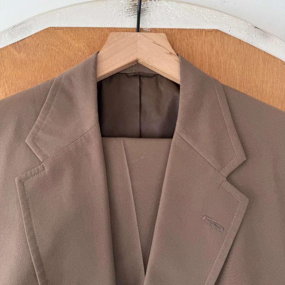 Traje de algodón vintage para hombre 42R marrón 2 botones carrete tapón y tapón pantalones 38x28 Foto 3 de 4
