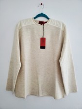 Hugo Hugo Boss Siggo Men's Sweater 100 Merino Wool W/Nylon Patches Beige Sz XL
