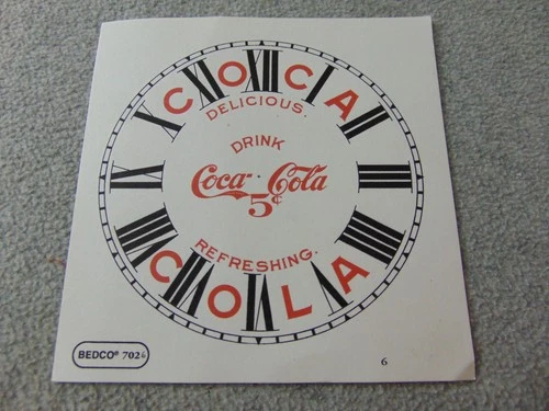 COCA COLA MANTLE SHELF CLOCK REPLACEMENT PAPER DIAL VINTAGE NOS PARTS