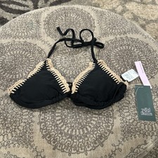 Women's Crochet Trim Medium Coverage Triangle Bikini Top Wild Fable S 4-6 Black