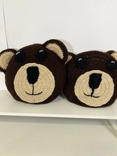 2X Crochet Teddy Bear Pillow Plush   Cute Small Bear Cushion Pre-Owned Decor