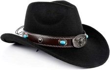 Cowboy Hat Wool Felt Western Hat Wide Brim Trilby Fedora Hat Cap Cowgirl BushHat