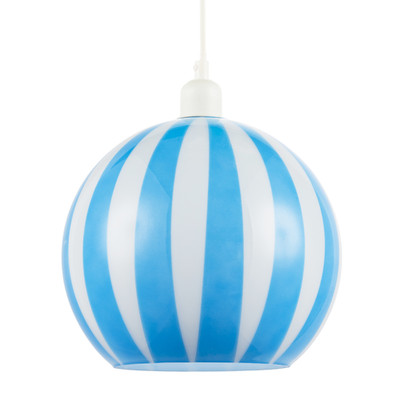 Himmelblau-weiß gestreifter Hochglanz Glaskugel Pendelleuchtenschirm von Happ...